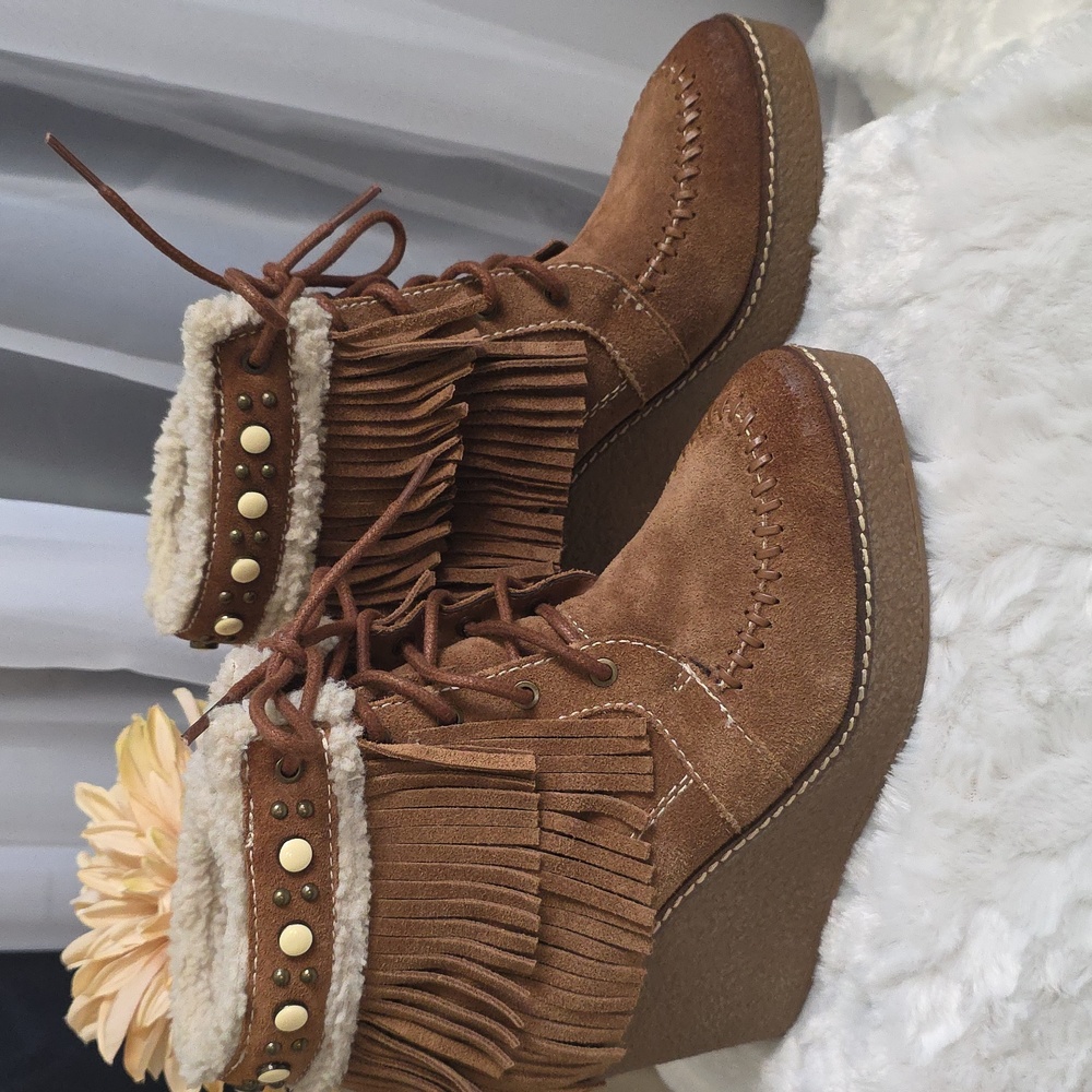 New Sam Eldeman Mocha Kemper Fringe Bootie